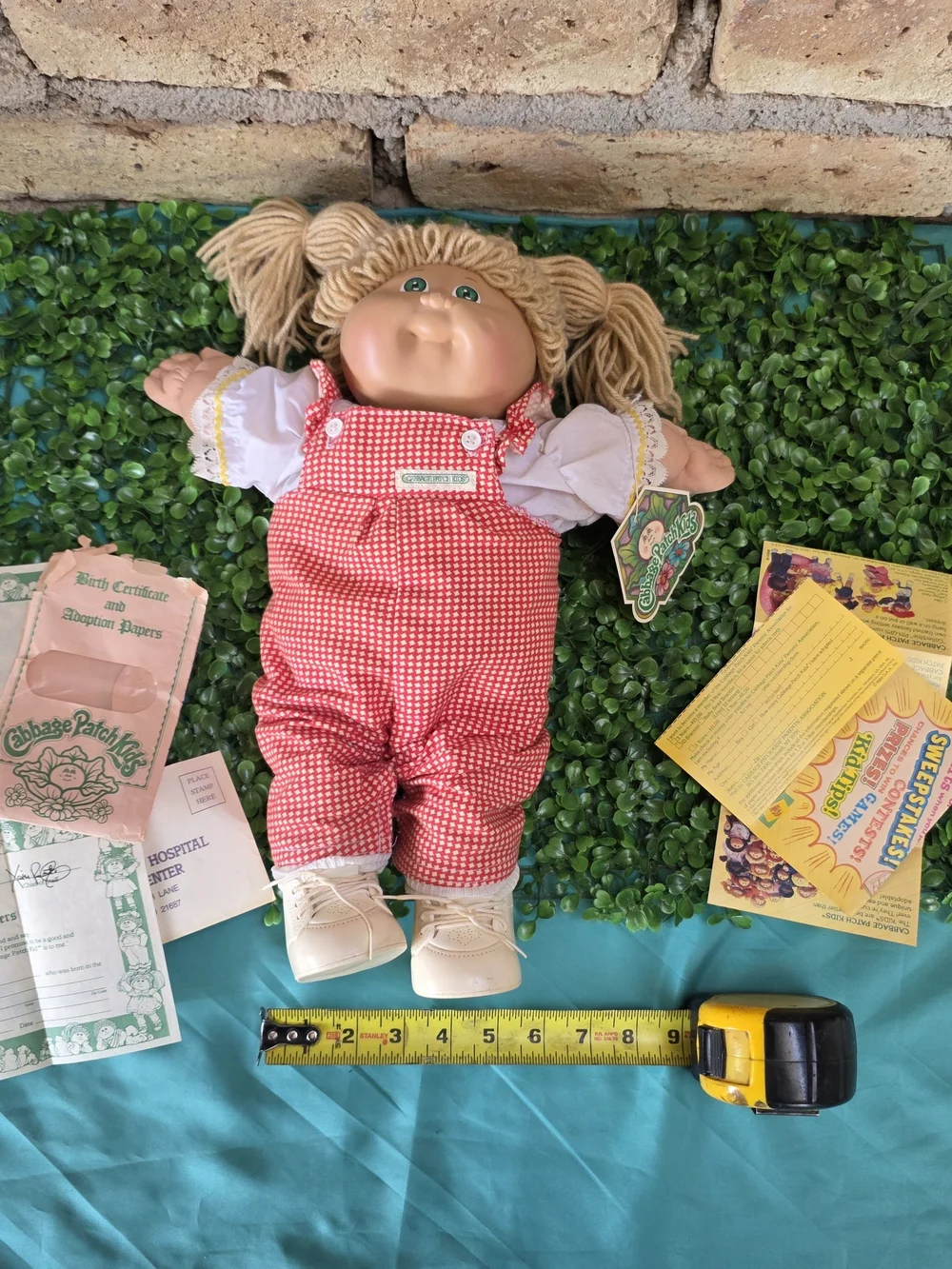 Vintage 1982 Cabbage Patch Kid Doll Red Gingham Outfit & Papers
